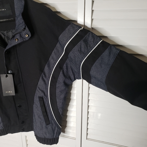 Zara Mens Denim Zip/Button Baseball Jacket NWT - Picture 4 of 8